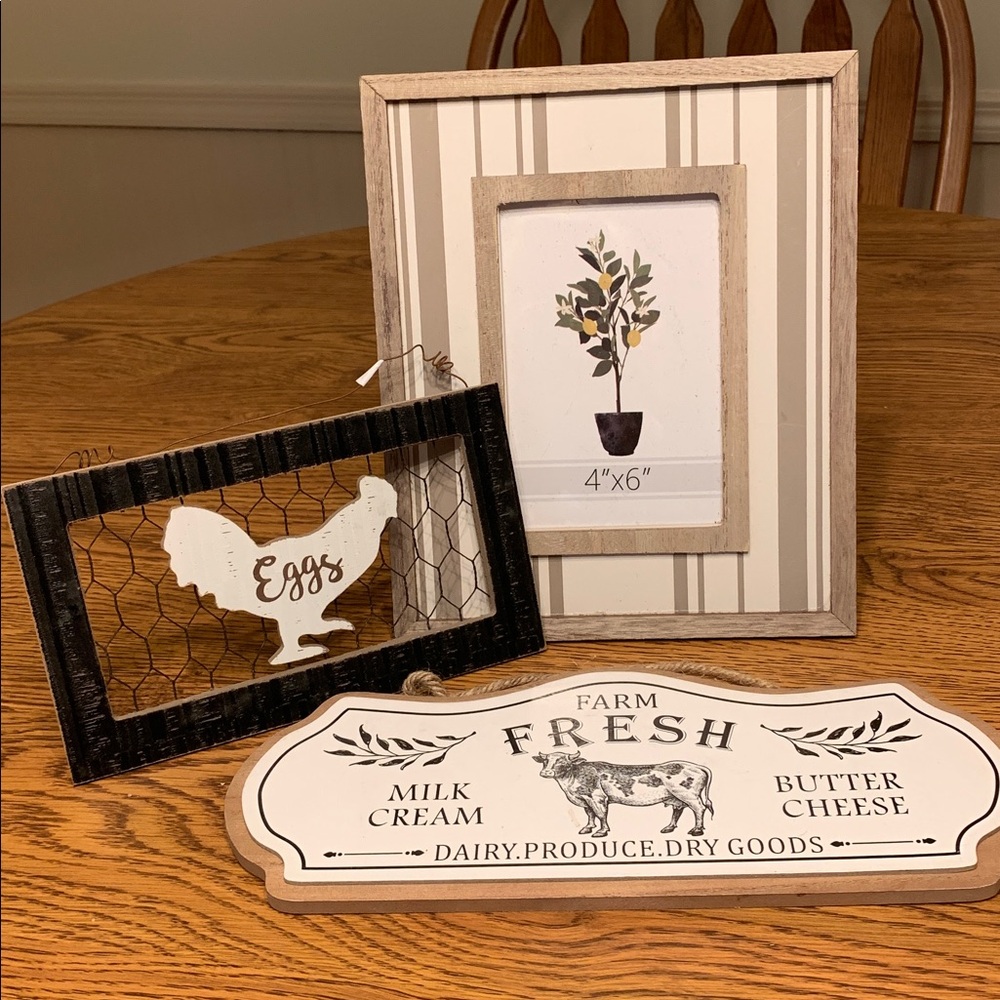 Rustic Farmhouse Picture Frame and Plaques Set NEW 3-Piece Country Kitchen Set